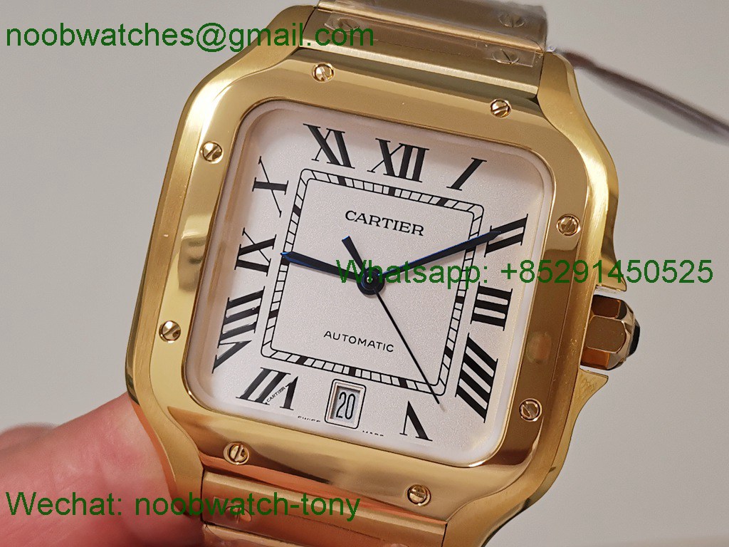 Replica Cartier Santos De Cartier 40mm Mens XL Yellow Gold White 3KF