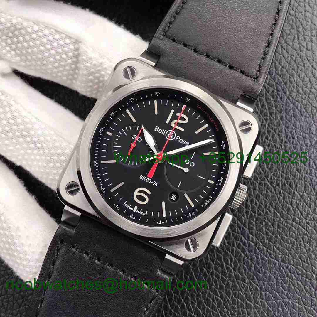Replica Bell Ross BR03-94 SS OXF Best Edition Black Dial on Black Leather Strap A7750
