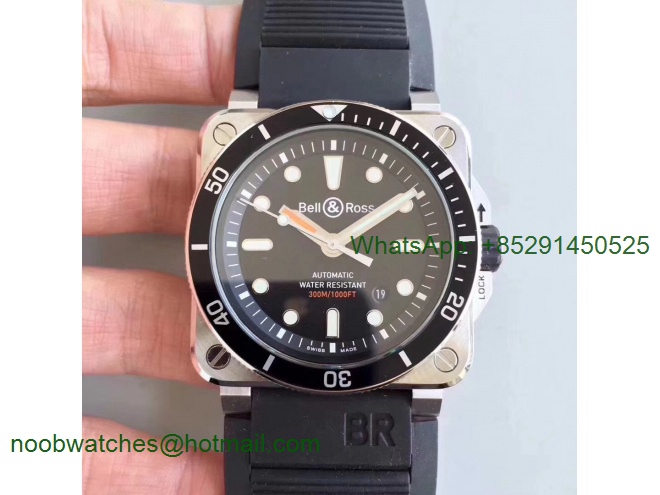 Replica Bell Ross BR 03-92 Diver SS OXF 1:1 Best Edition Black Dial on Rubber Strap MIYOTA 9015 (Free Leather)