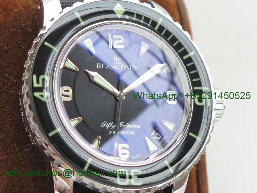 Replica Blancpain Fifty Fathoms Black ZF 1:1 Best Edition Black Dial A2836 (Free Extra Strap)