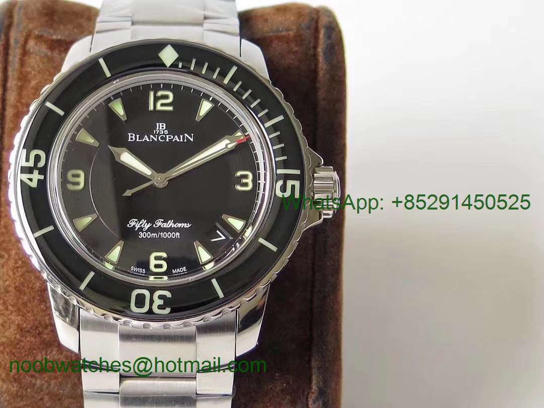 Replica Blancpain Fifty Fathoms SS Black ZF 1:1 Best Edition Black Dial on SS Bracelet A2836