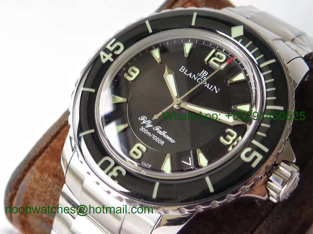 Replica Blancpain Fifty Fathoms SS Black ZF 1:1 Best Edition Black Dial on SS Bracelet A2836