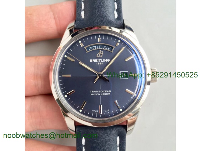 Replica Breitling Transocean Day & Date Automatic SS Blue Dial on Blue Leather Strap A2836