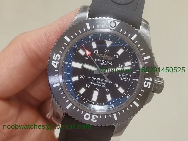 Replica Breitling Superocean 44mm Special PVD GF Best Edition Black Dial on Black Rubber Strap A2824