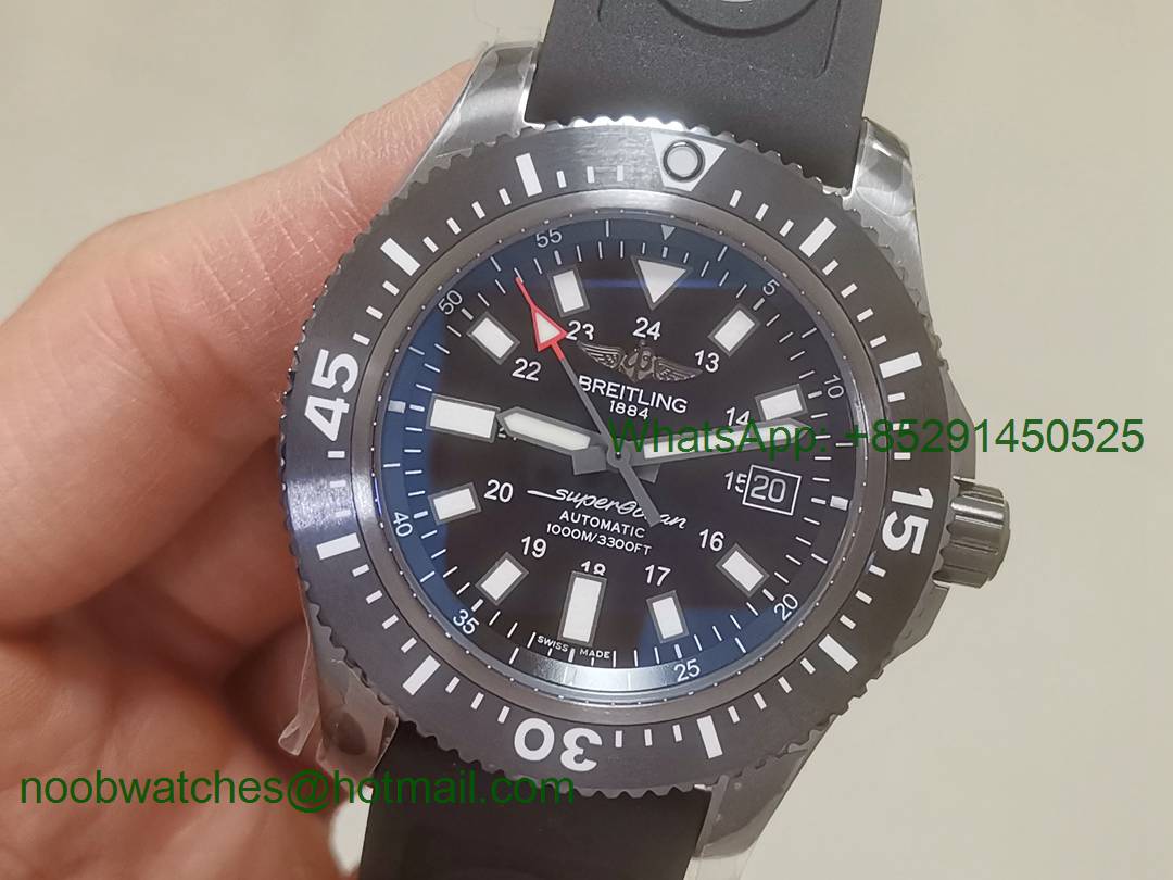 Replica Breitling Superocean 44mm Special PVD GF Best Edition Black Dial on Black Rubber Strap A2824