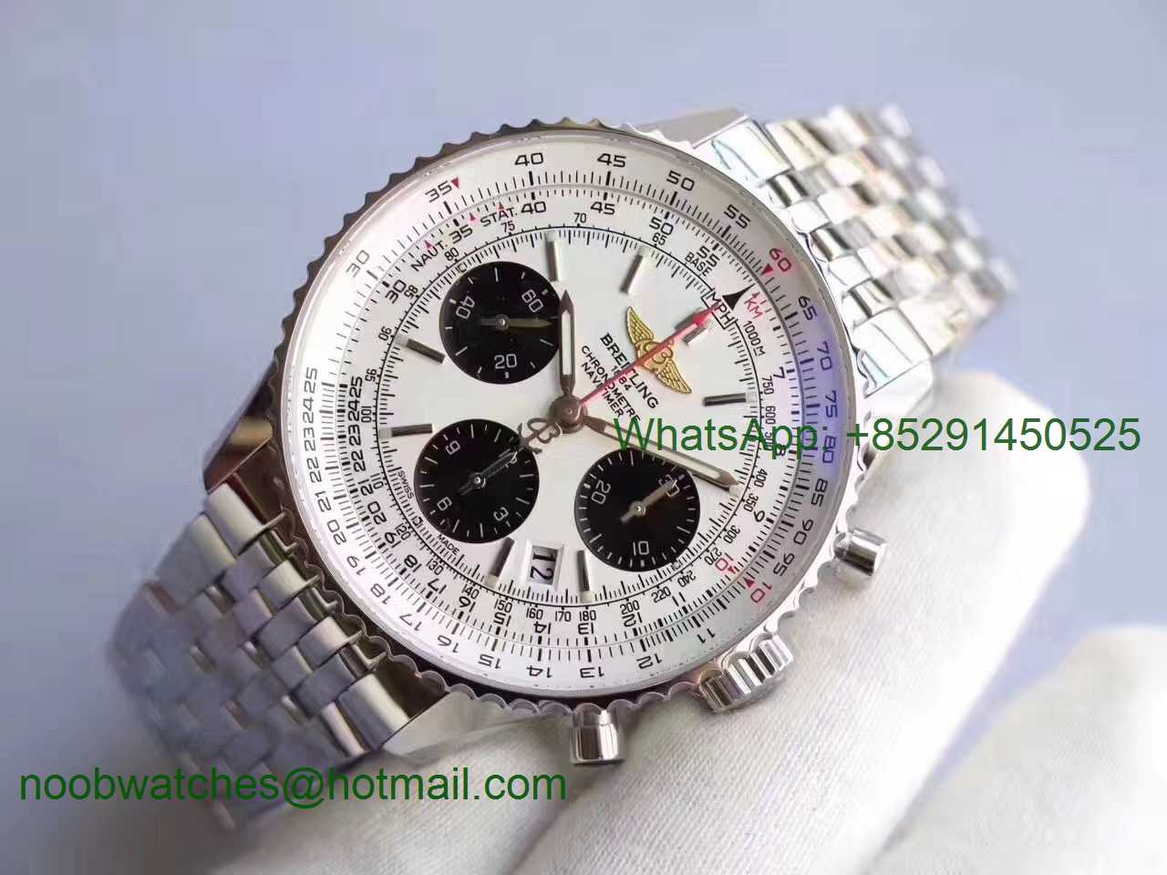 Replica Breitling Navitimer 01 SS JF 1:1 Best Edition WHITE Dial on SS Bracelet A7750