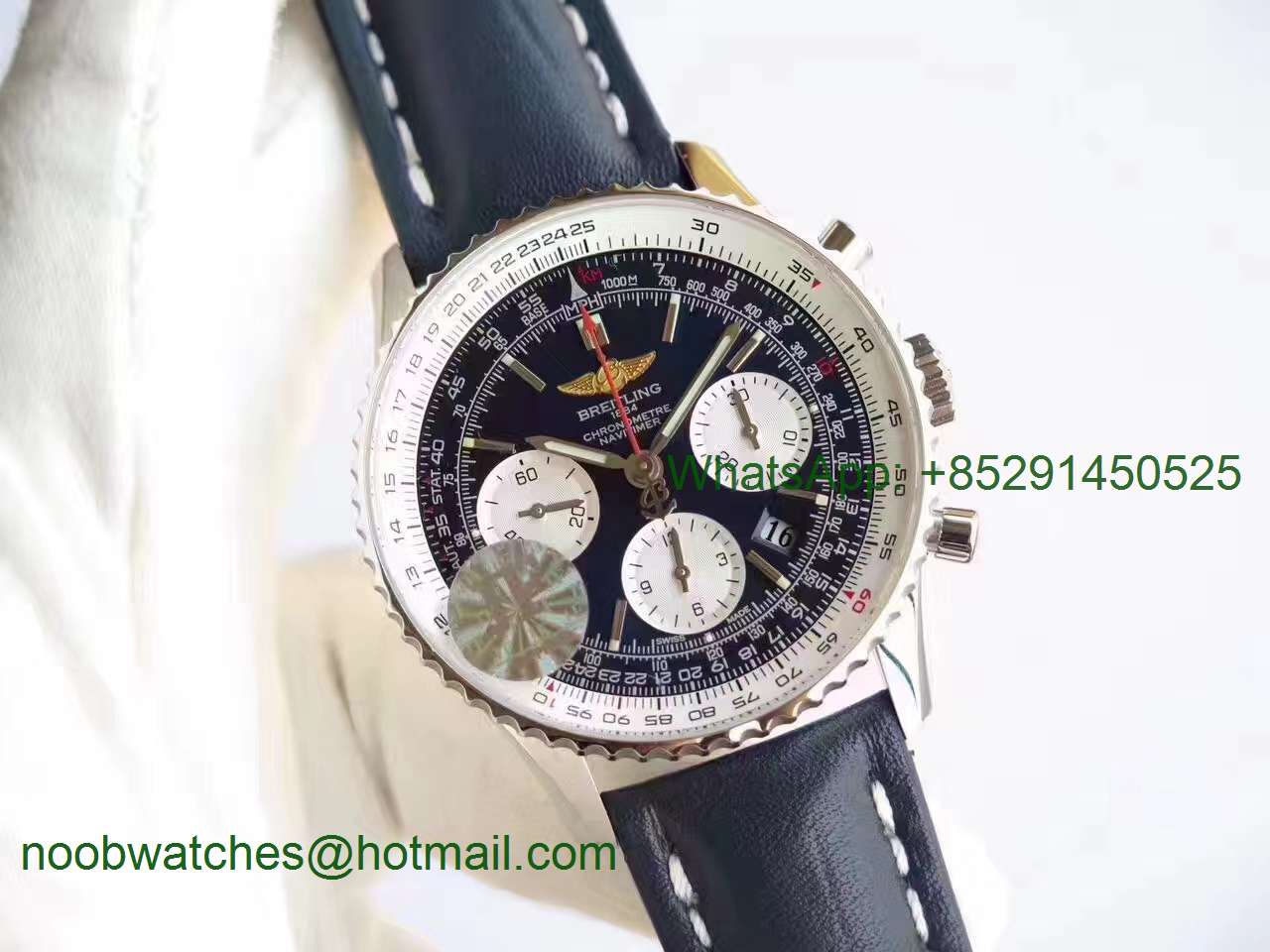 Replica Breitling Navitimer 01 SS JF 1:1 Best Edition Blue Dial on Blue Leather Strap A7750