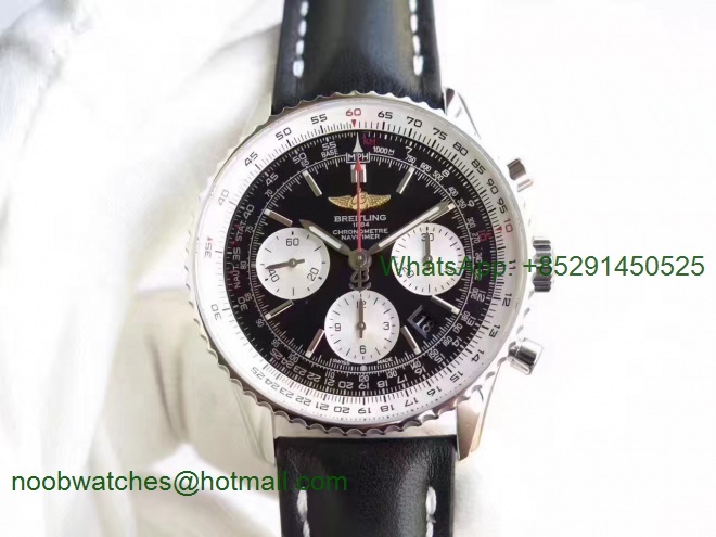 Replica Breitling Navitimer 01 SS JF 1:1 Best Edition Black Dial on Black Leather Strap A7750