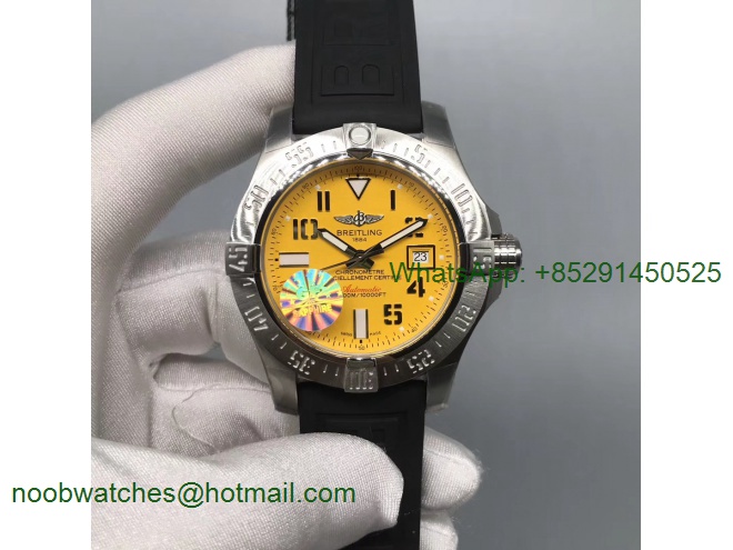 Replica Breitling Avenger II Seawolf SS GF 1:1 Best Edition Yellow Dial on Black Rubber Strap A2824 V2