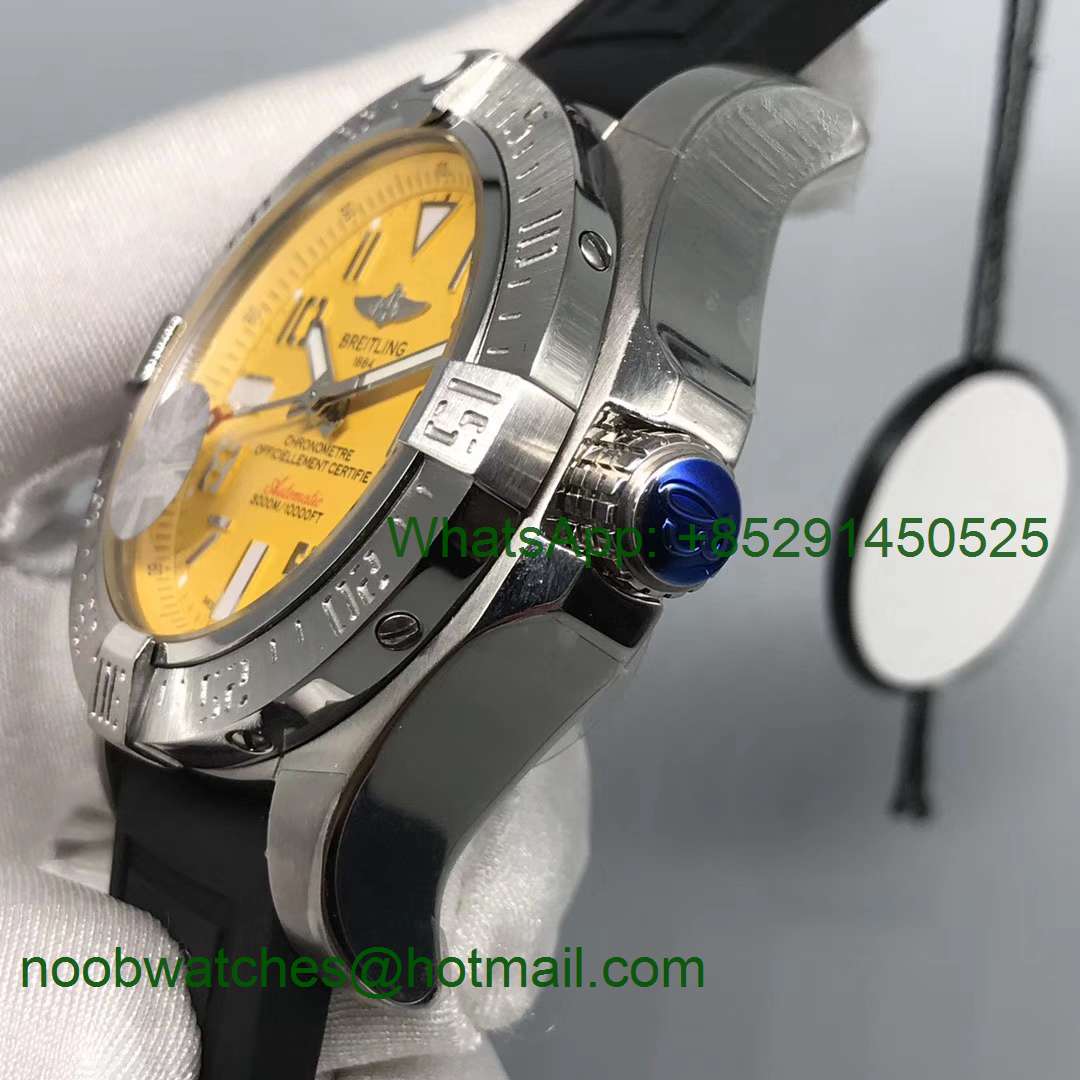 Replica Breitling Avenger II Seawolf SS GF 1:1 Best Edition Yellow Dial on Black Rubber Strap A2824 V2