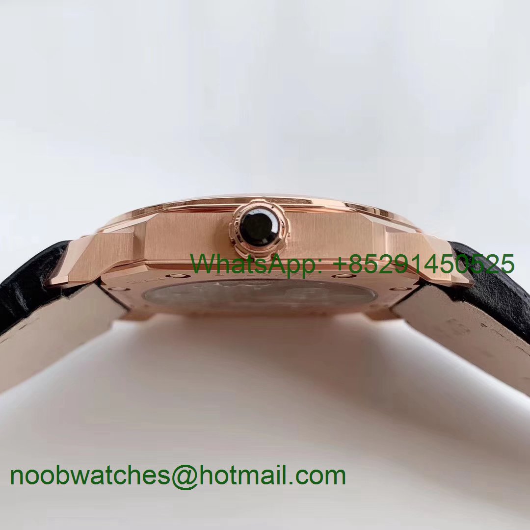 Replica Bvlgari Octo Finissimo Automatique Rose Gold OXF Best Edition Black Dial on Rubber A138 Micro Rotor