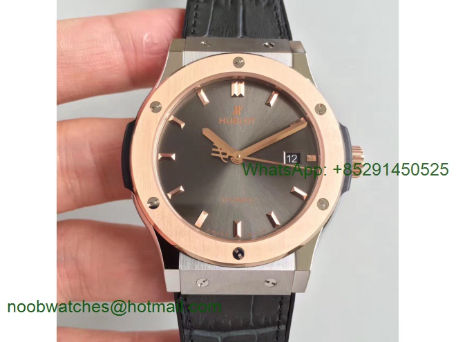 Replica Hublot Classic Fusion 42mm Rose Gold JJF 1:1 Best Edition Gray Dial on Gray Gummy Strap A2892