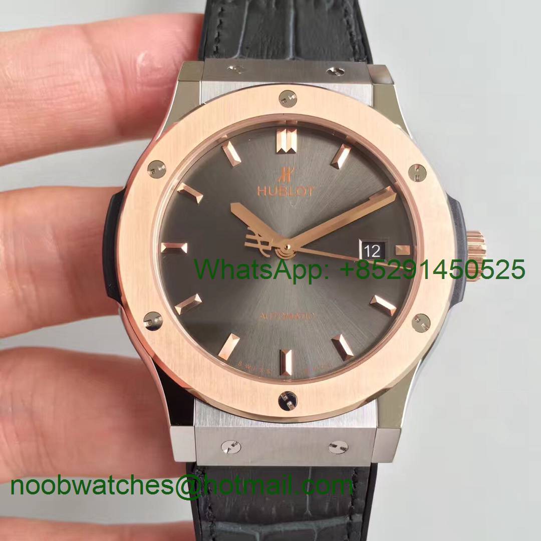 Replica Hublot Classic Fusion 42mm Rose Gold JJF 1:1 Best Edition Gray Dial on Gray Gummy Strap A2892