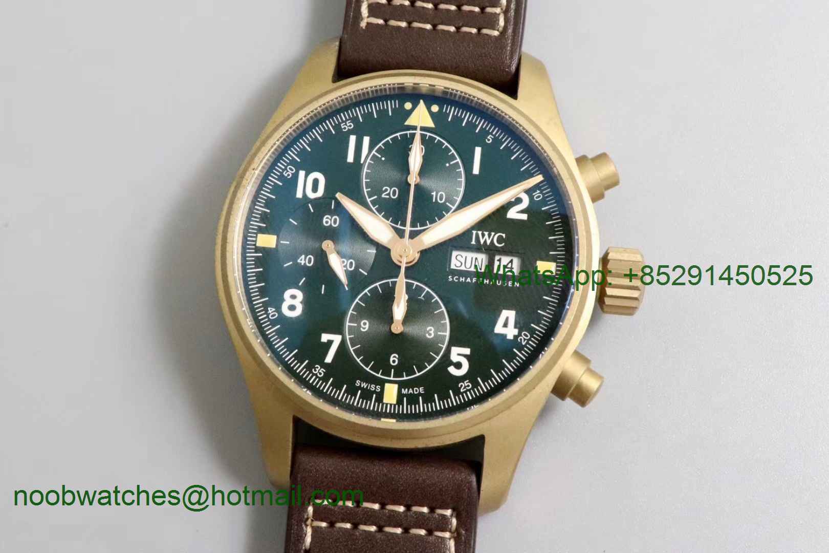 Replica IWC Pilot Chrono Spitfire IW387902 Bronze ZF 1:1 Best Edition Green Dial A7750
