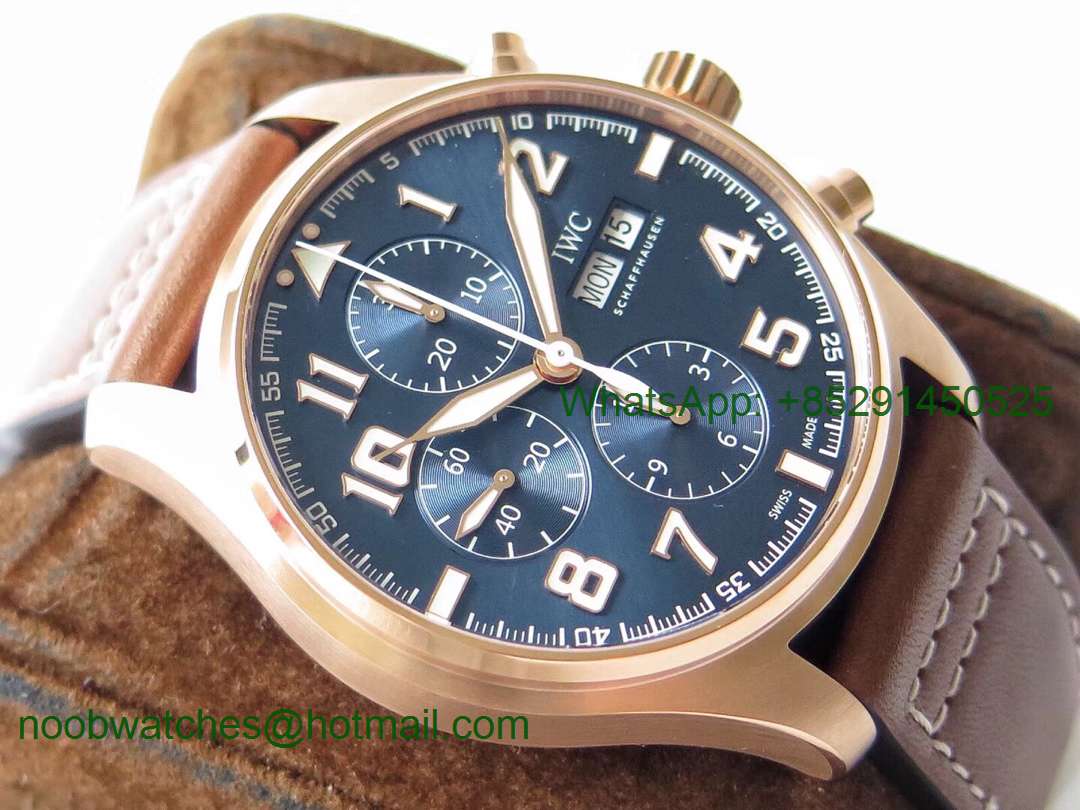 Replica IWC Pilot Chrono 377721 Le Petit Prince Rose Gold Blue Dial ZF 1:1 Best Edition on Brown Leather Strap A7750