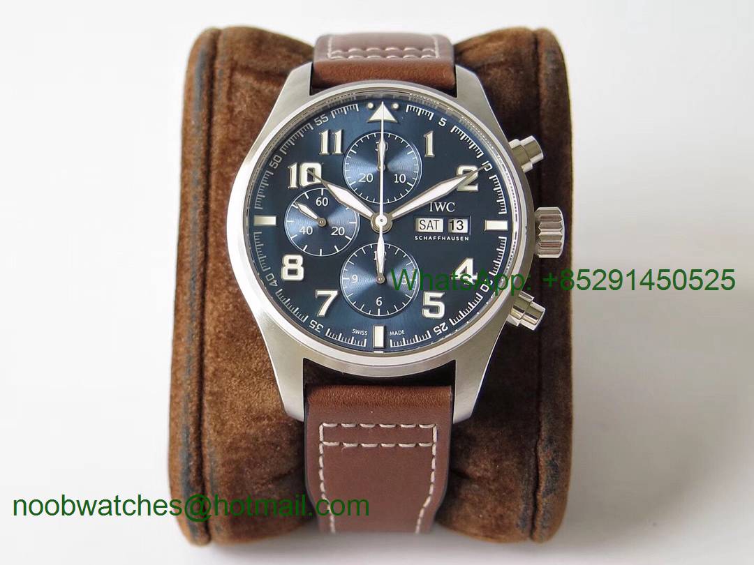 Replica IWC Pilot Chrono 377721 Le Petit Prince Blue Dial SS ZF 1:1 Best Edition on Brown Leather Strap A7750
