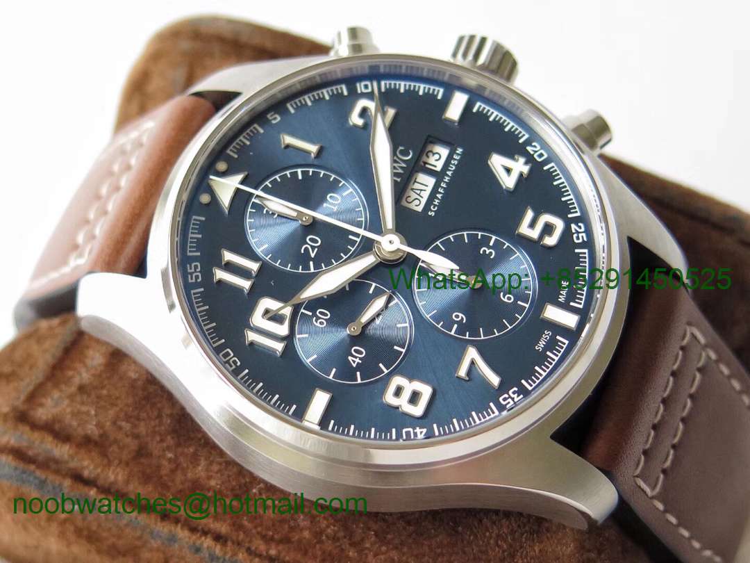 Replica IWC Pilot Chrono 377721 Le Petit Prince Blue Dial SS ZF 1:1 Best Edition on Brown Leather Strap A7750