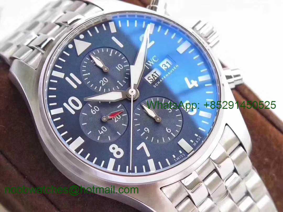 Replica IWC Pilot Chrono IW377717 Le Petit Prince Blue Dial ZF 1:1 Best Edition on New SS Bracelet A7750 V2
