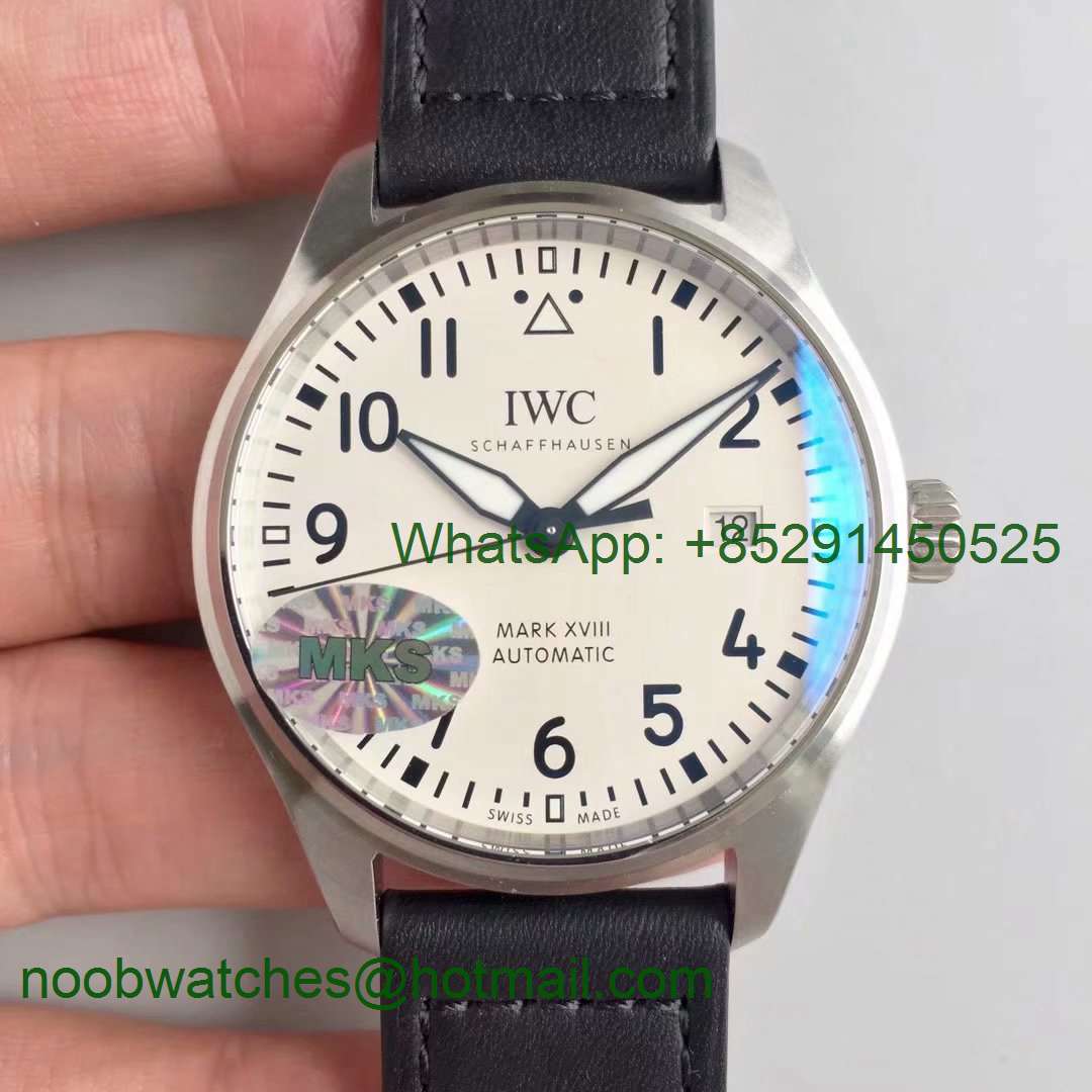 Replica IWC Mark XVIII IW327002 MKS 1:1 Best Edition White Dial on Black Leather Strap MIYOTA 9015 V2