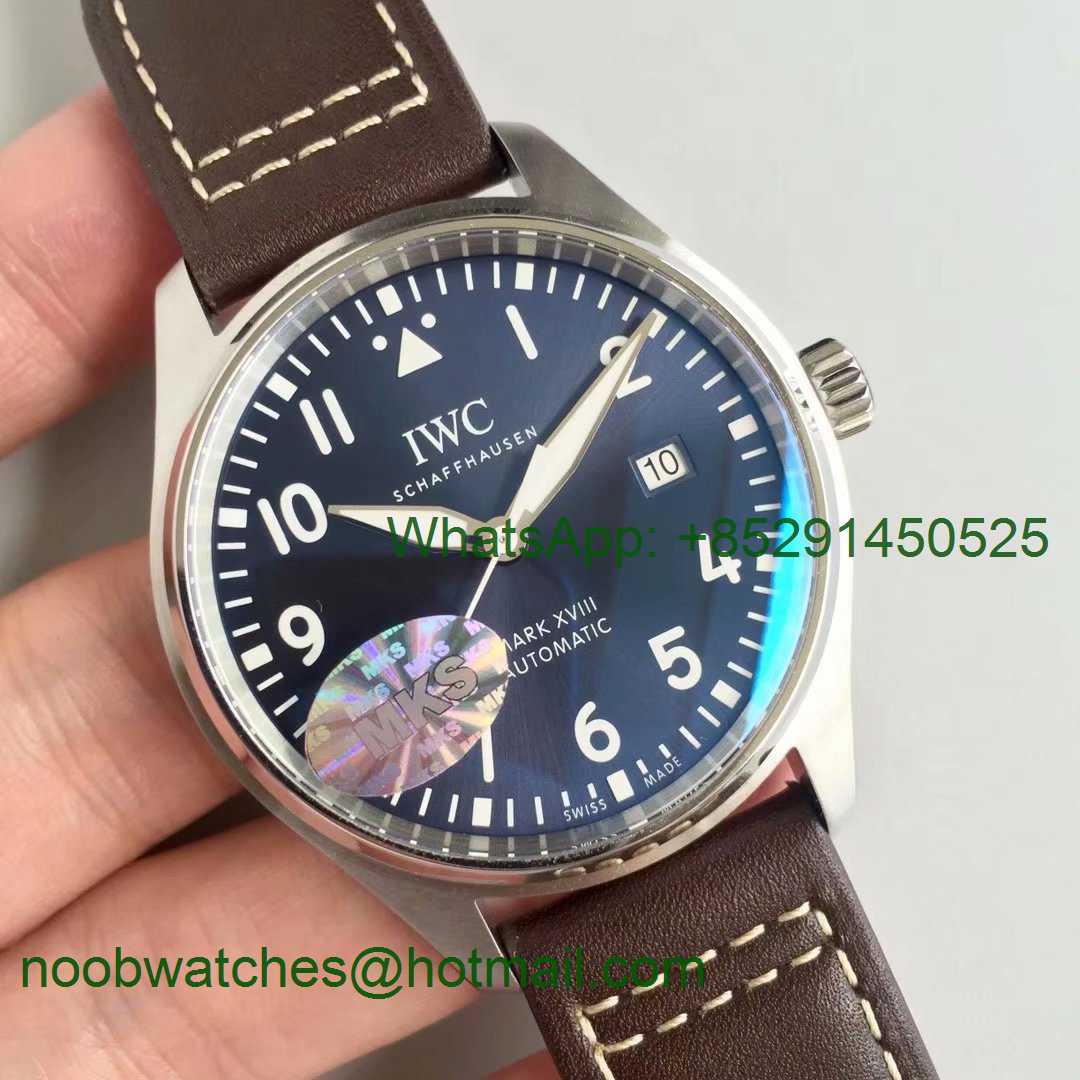 Replica IWC Mark XVIII IW327010 Le Petit Prince MKS 1:1 Best Edition Blue Dial on Brown Leather Strap MIYOTA 9015 V2