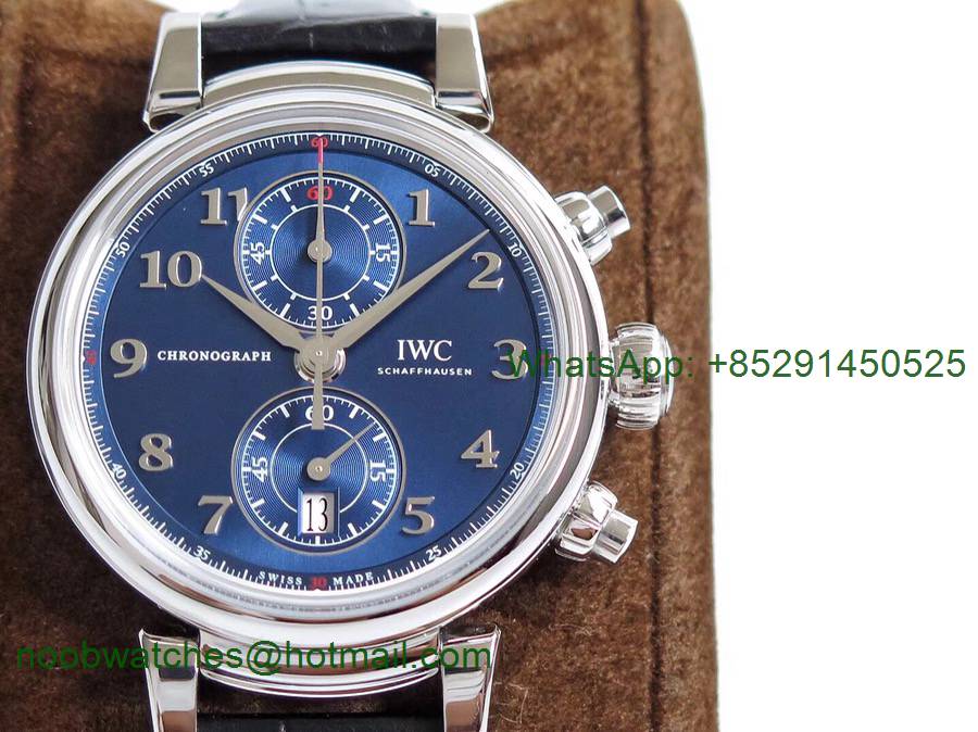 Replica IWC Da Vinci Chrono Laureus IW393402 SS ZF 1:1 Best Edition Blue Dial SS on Black Leather Strap A7750