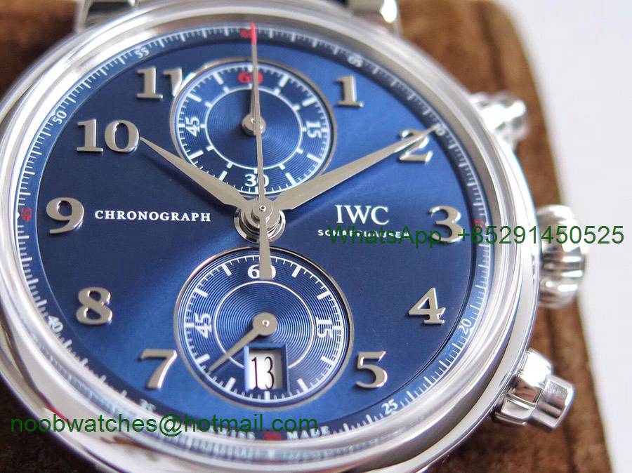 Replica IWC Da Vinci Chrono Laureus IW393402 SS ZF 1:1 Best Edition Blue Dial SS on Black Leather Strap A7750