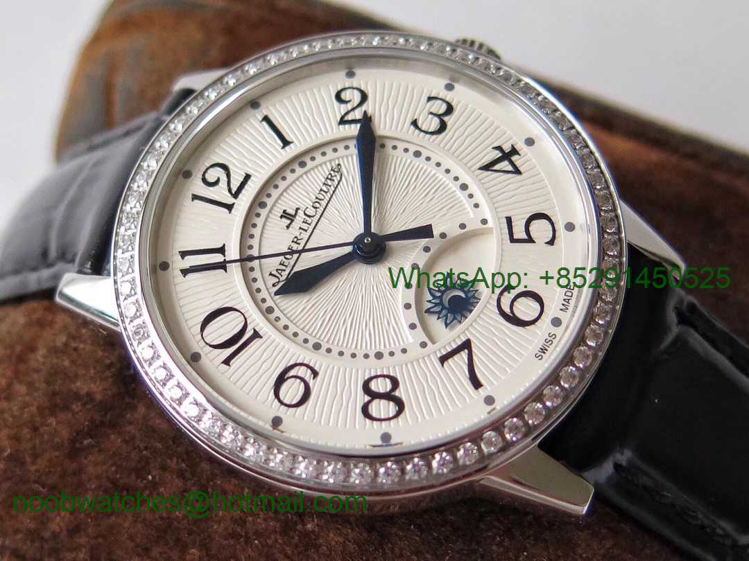 Replica Jaeger Lecoultre JLC Master Ultra Thin Moonphase Ladies SS ZF 1:1 Best Edition White Texture Dial Diamond Bezel 