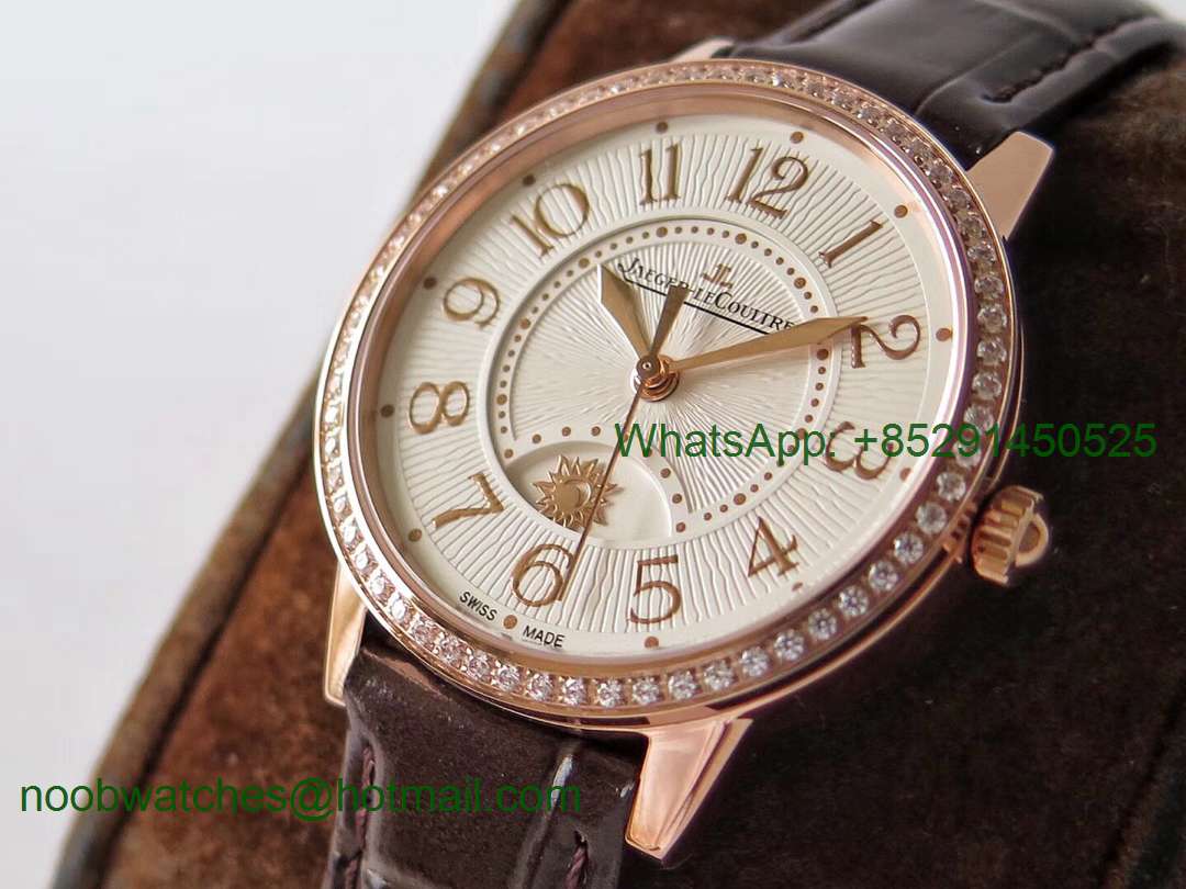 Replica Jaeger Lecoultre JLC Master Ultra Thin Moonphase Ladies Rose Gold ZF 1:1 Best Edition White Texture Dial Diamond
