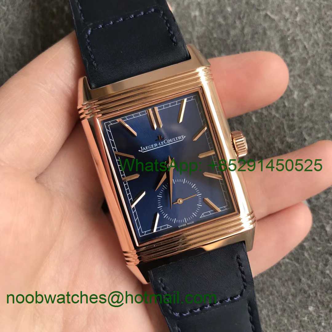Replica Jaeger Lecoultre JLC Reverso Tribute Two Face Rose GOLD MGF 1:1 Best Edition Blue Dial Circle Sub Dial MG854A/2
