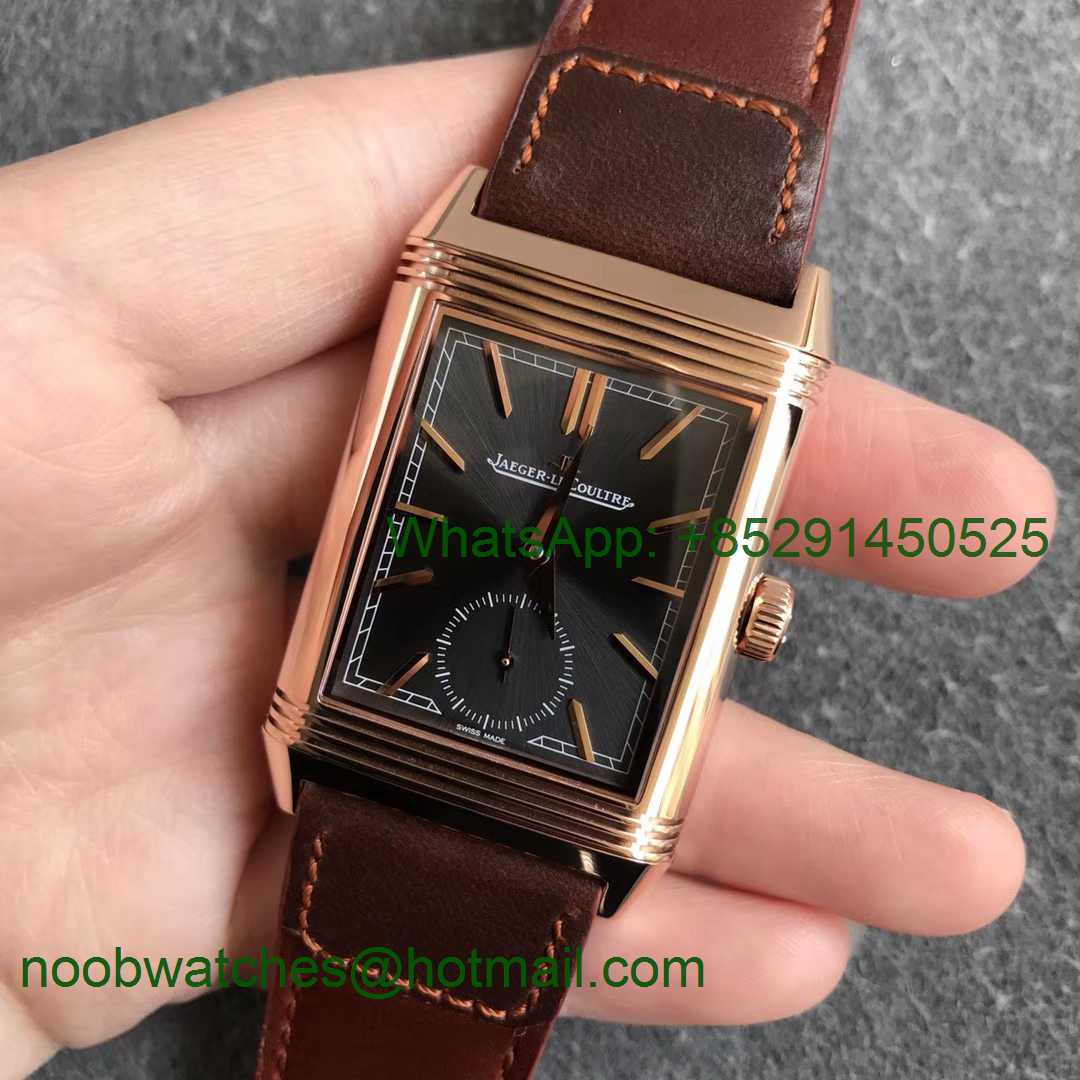 Replica Jaeger Lecoultre JLC Reverso Tribute Two Face Rose GOLD MGF 1:1 Best Edition Dark Black Dial Circle Sub Dial MG8