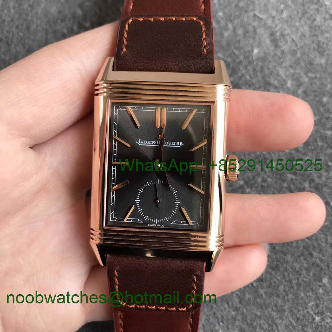 Replica Jaeger Lecoultre JLC Reverso Tribute Two Face Rose GOLD MGF 1:1 Best Edition Dark Black Dial Circle Sub Dial MG8