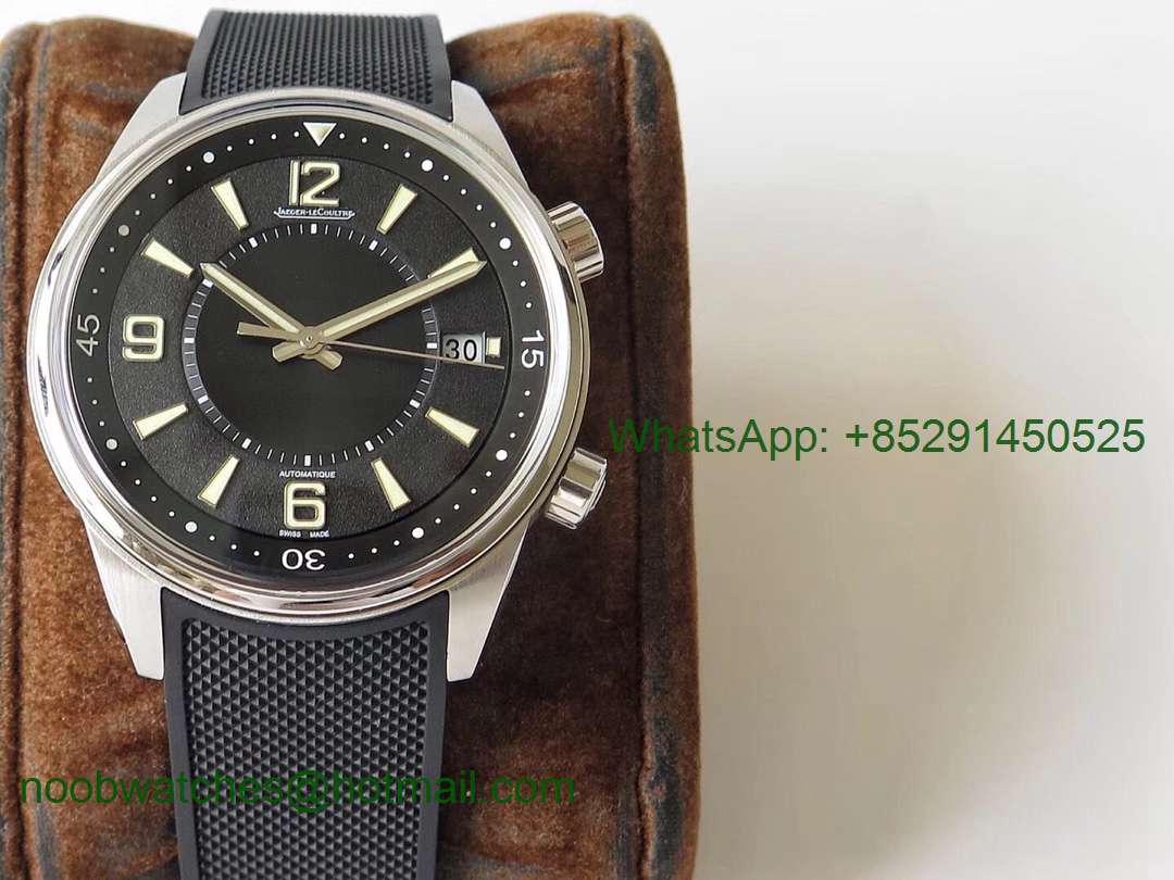 Replica Jaeger Lecoultre JLC Polaris Geographic SS ZF 1:1 Best Edtion Black Dial on Black Rubber Strap Miyota 9015