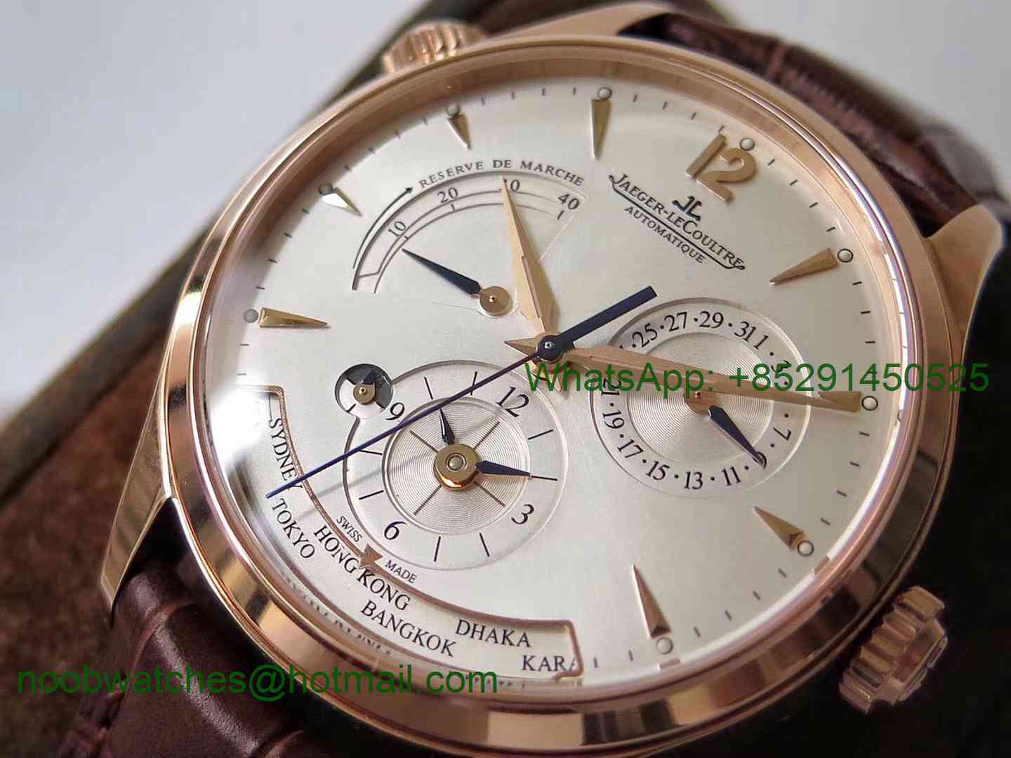 Replica Jaeger Lecoultre JLC Master Geographic Real Power Reserve Rose Gold ZF 1:1 Best Edition Silver Dial A939