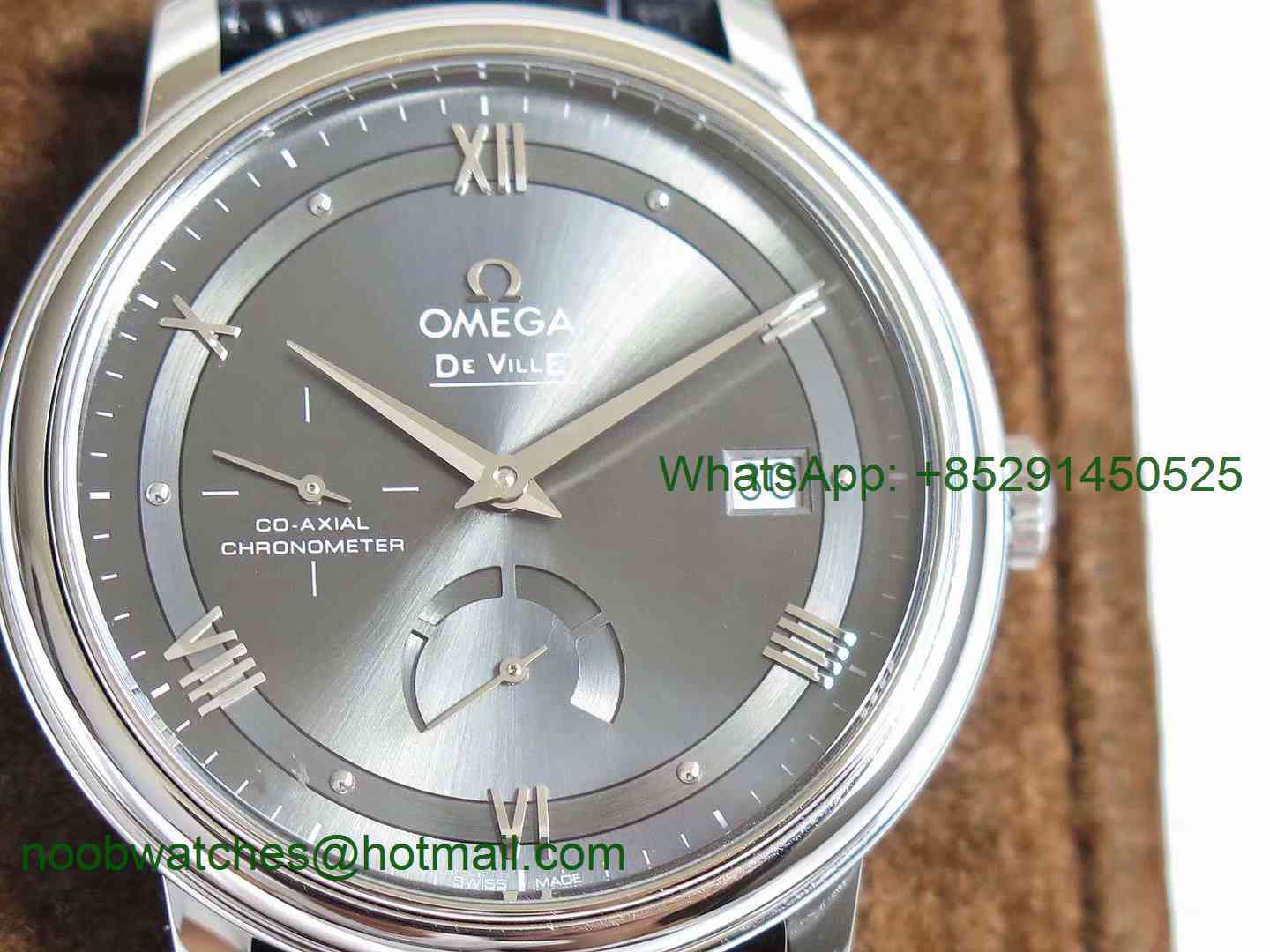Replica OMEGA De Ville Prestige Real Power Reserve SS TWF 1:1 Best Edition Gray Dial Silver Markers on Black Leather Str