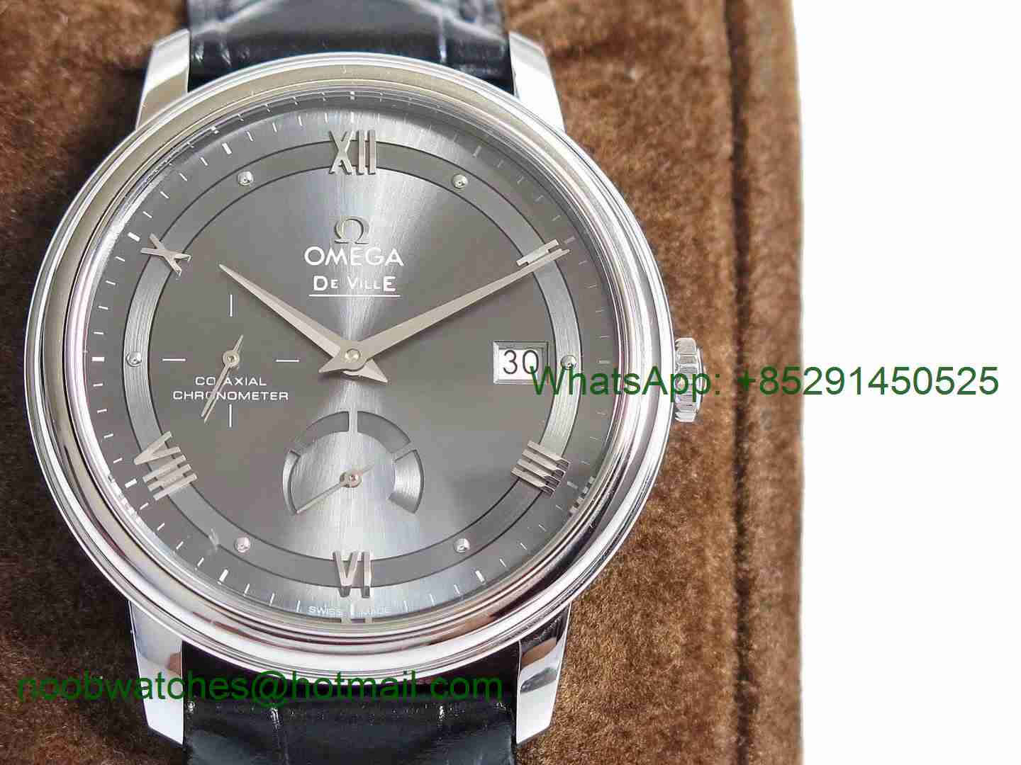 Replica OMEGA De Ville Prestige Real Power Reserve SS TWF 1:1 Best Edition Gray Dial Silver Markers on Black Leather Str