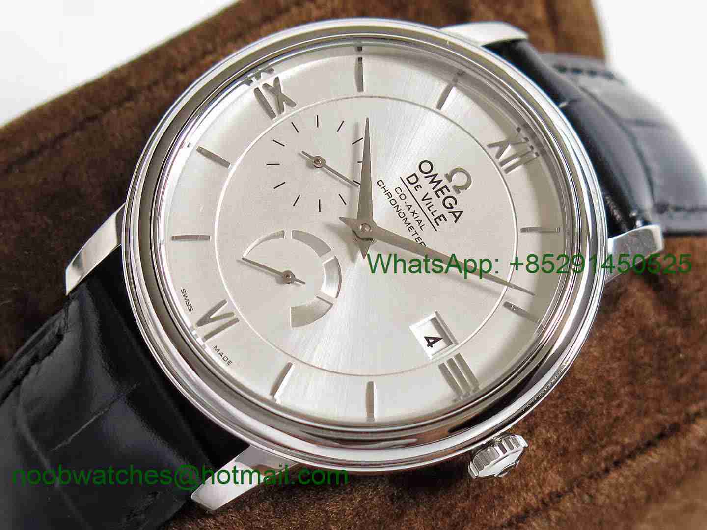 Replica OMEGA De Ville Prestige Real Power Reserve SS TWF 1:1 Best Edition Silver Dial on Black Leather Strap A2824