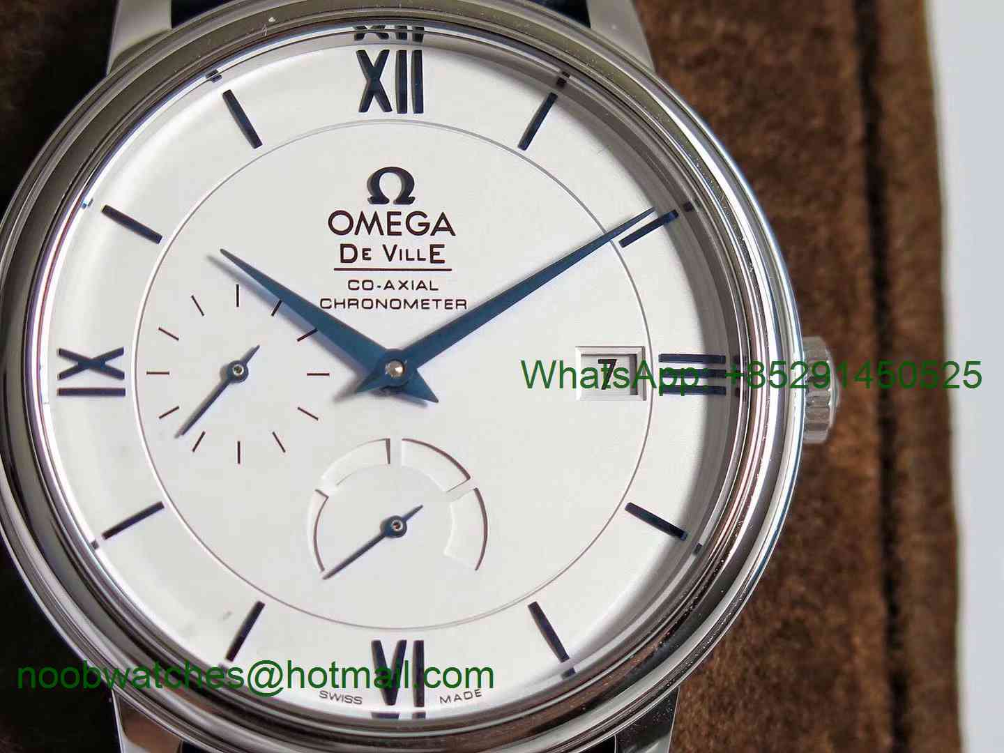 Replica OMEGA De Ville Prestige Real Power Reserve SS TWF 1:1 Best Edition Silver Dial Blue Markers on Black Leather Str