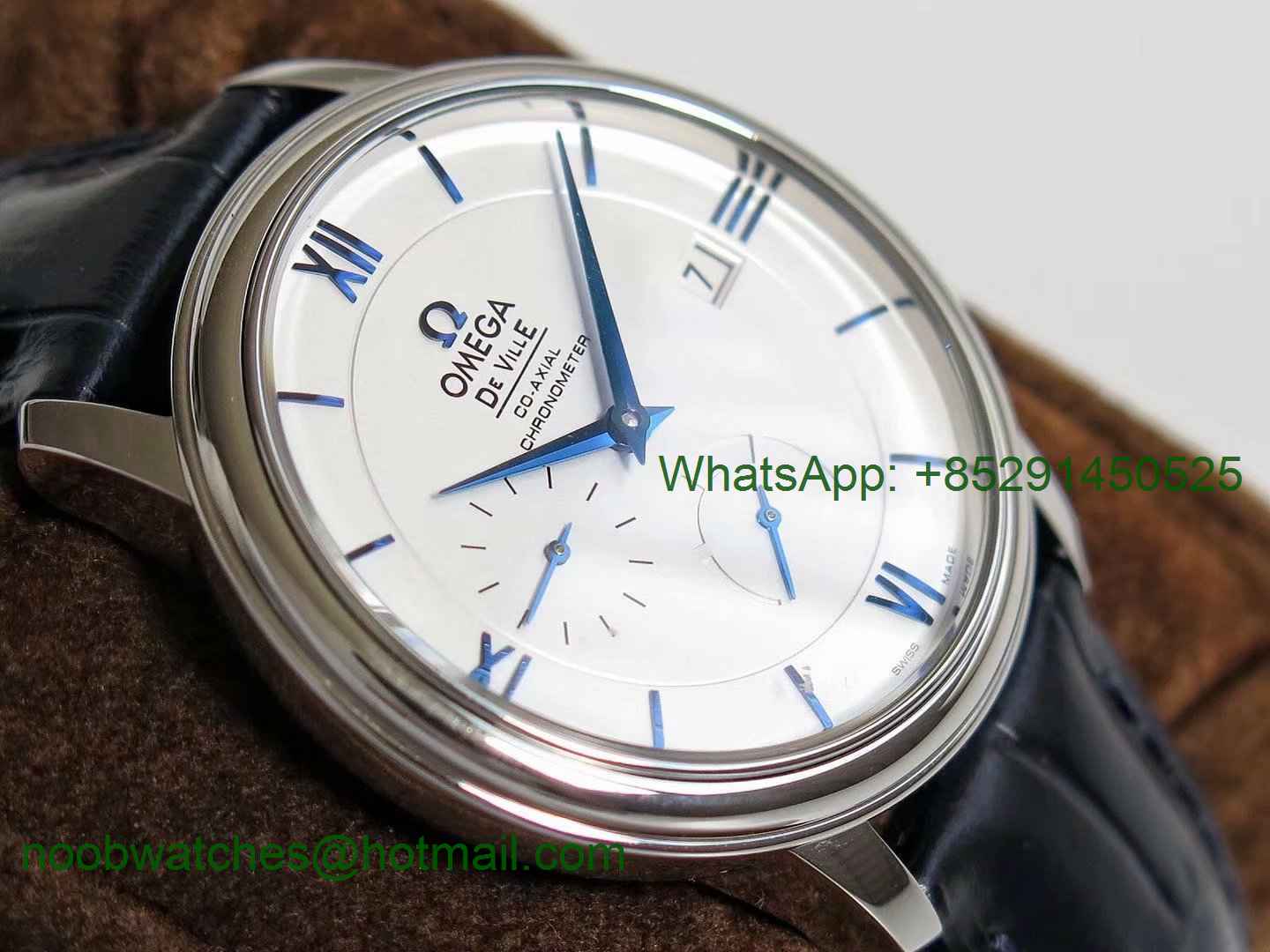 Replica OMEGA De Ville Prestige Real Power Reserve SS TWF 1:1 Best Edition Silver Dial Blue Markers on Black Leather Str