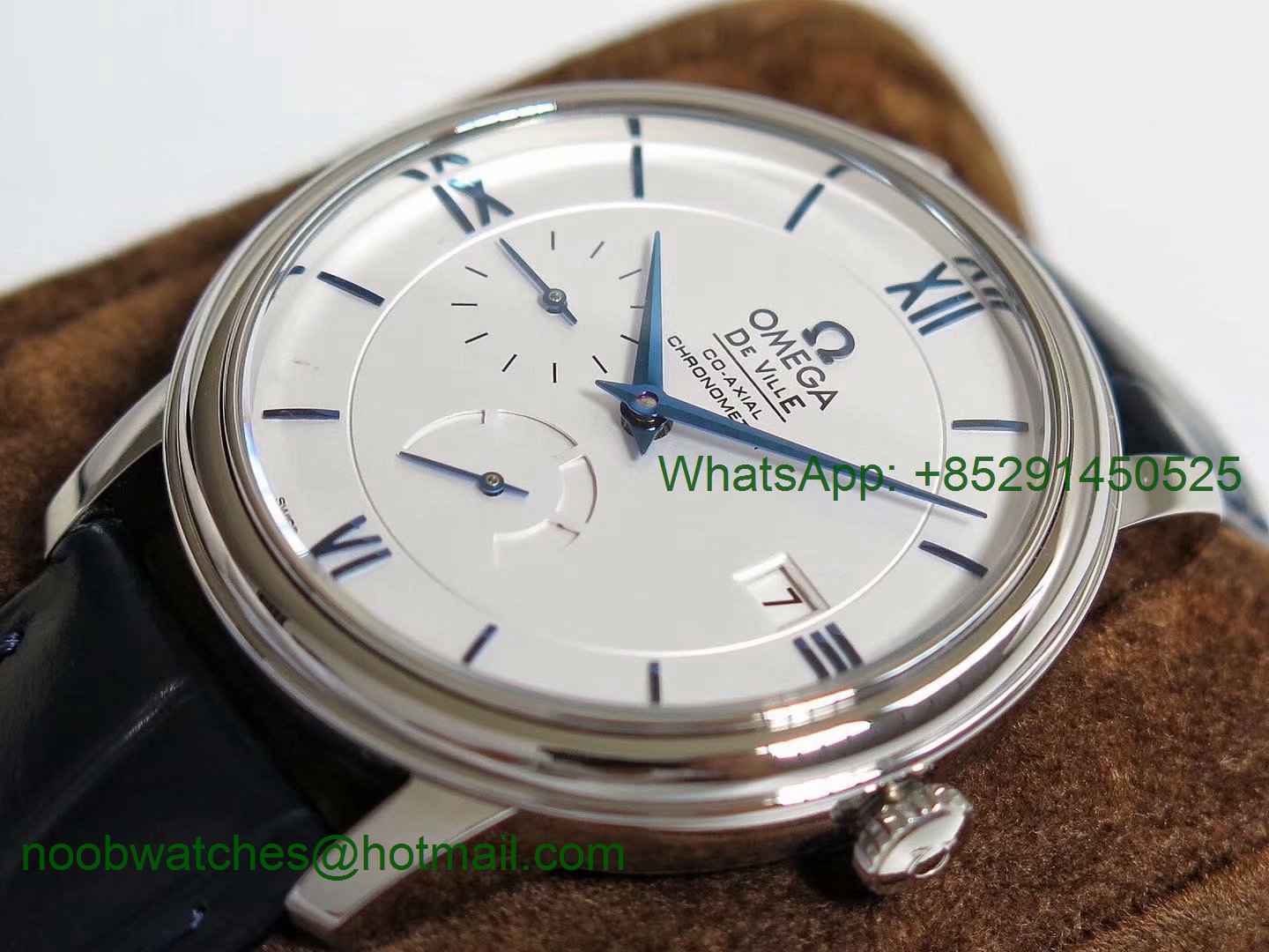 Replica OMEGA De Ville Prestige Real Power Reserve SS TWF 1:1 Best Edition Silver Dial Blue Markers on Black Leather Str