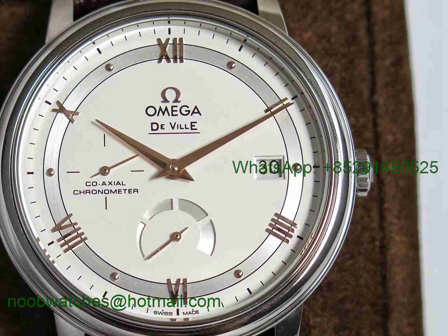 Replica OMEGA De Ville Prestige Real Power Reserve SS TWF 1:1 Best Edition White Dial Rose Gold Markers on Black Leather