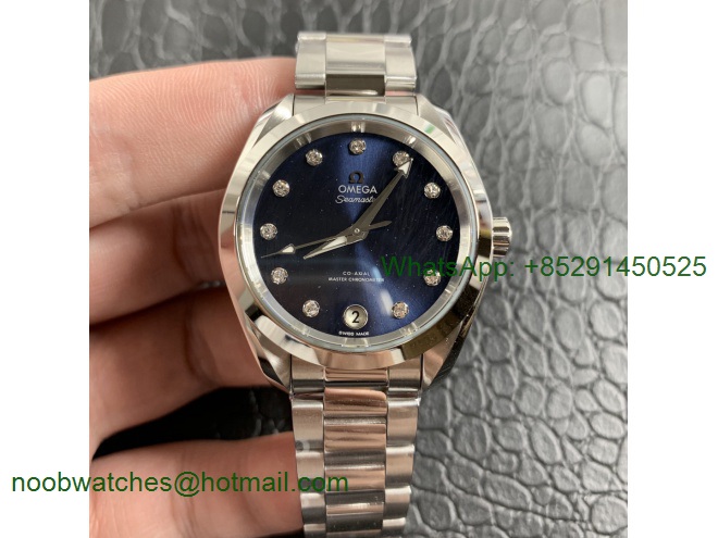 Replica OMEGA Aqua Terra 150M 34mm Ladies SS VSF 1:1 Best Edition Blue Dial Diamonds Markers on SS Bracelet A8800