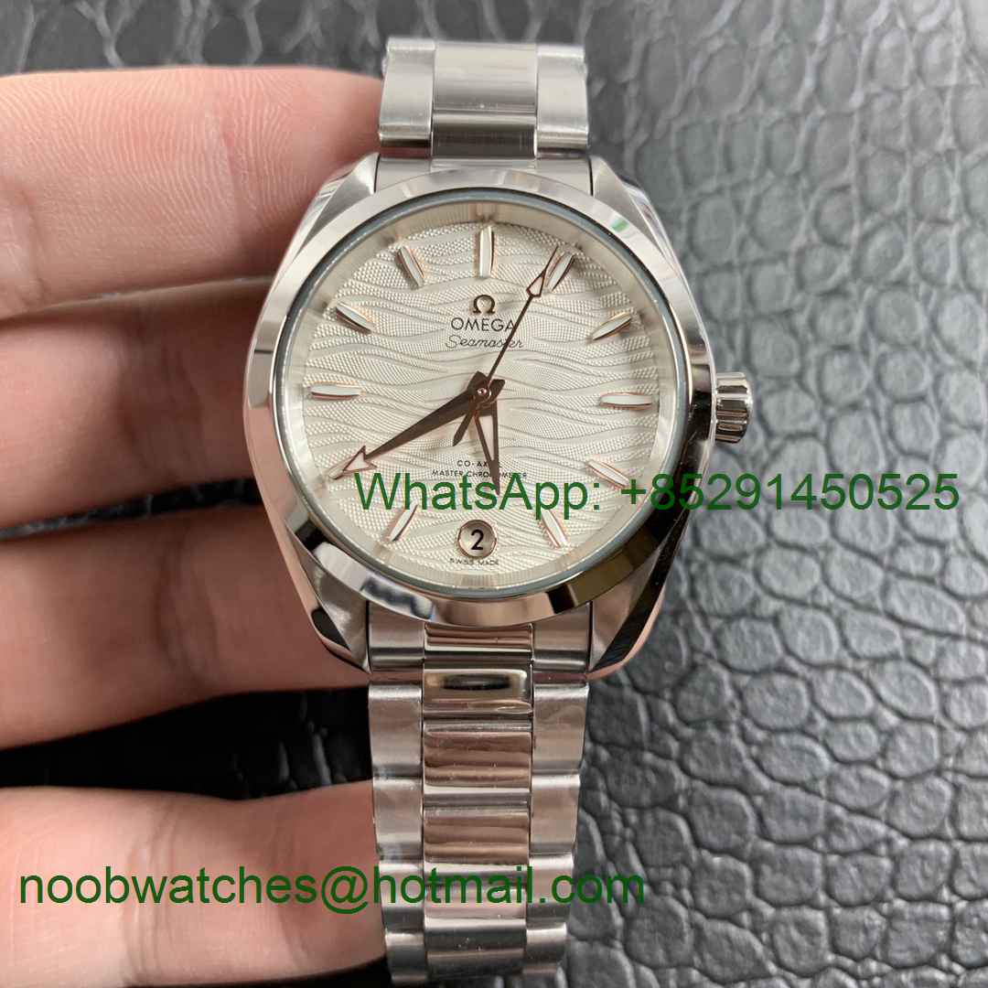 Replica OMEGA Aqua Terra 150M 34mm Ladies SS VSF 1:1 Best Edition White Wave Dial Rose Gold Markers on SS Bracelet A8800