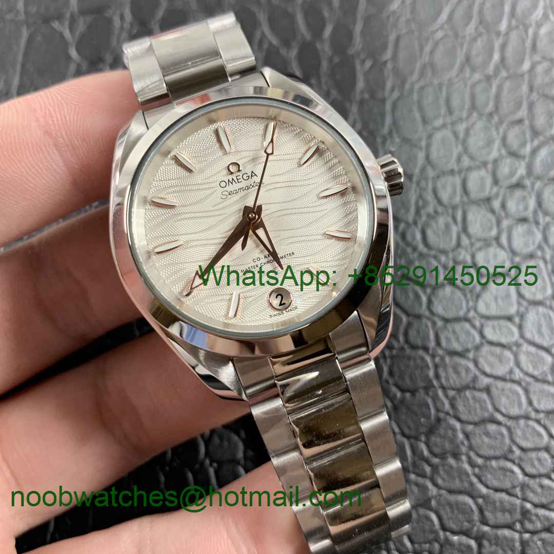 Replica OMEGA Aqua Terra 150M 34mm Ladies SS VSF 1:1 Best Edition White Wave Dial Rose Gold Markers on SS Bracelet A8800