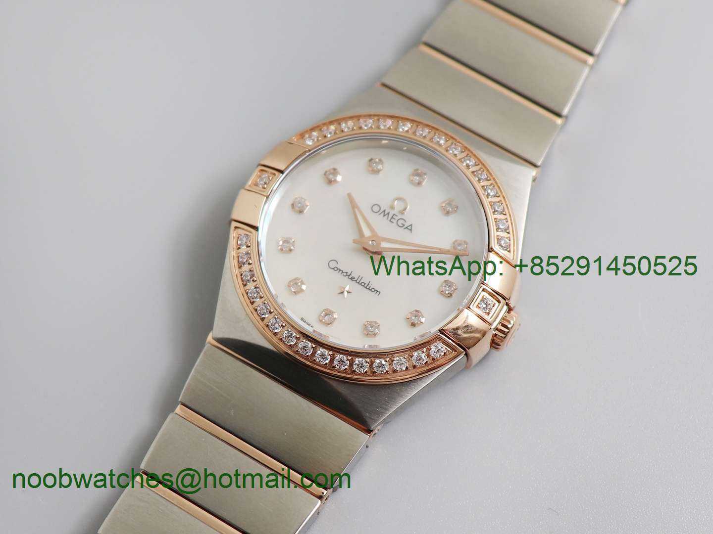 Replica OMEGA Constellation Ladies 27mm 2tone SS/Rose Gold Diamonds Bezel ETA Quartz 8848F 1:1 Best Edition