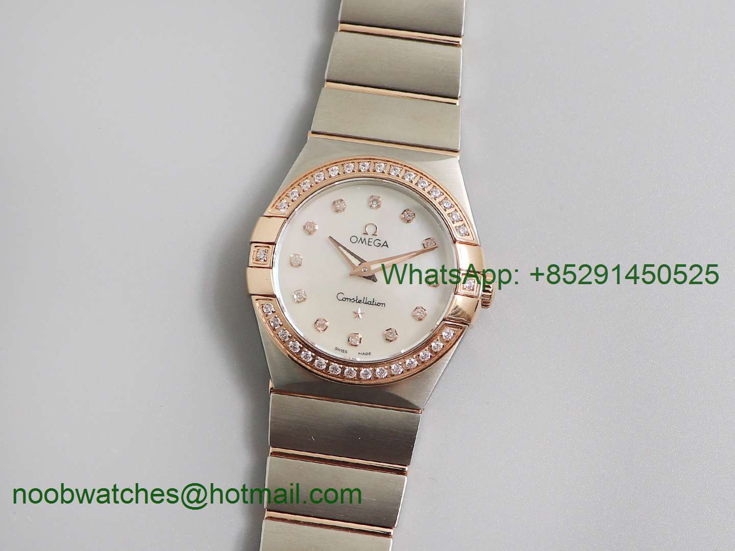 Replica OMEGA Constellation Ladies 27mm 2tone SS/Rose Gold Diamonds Bezel ETA Quartz 8848F 1:1 Best Edition