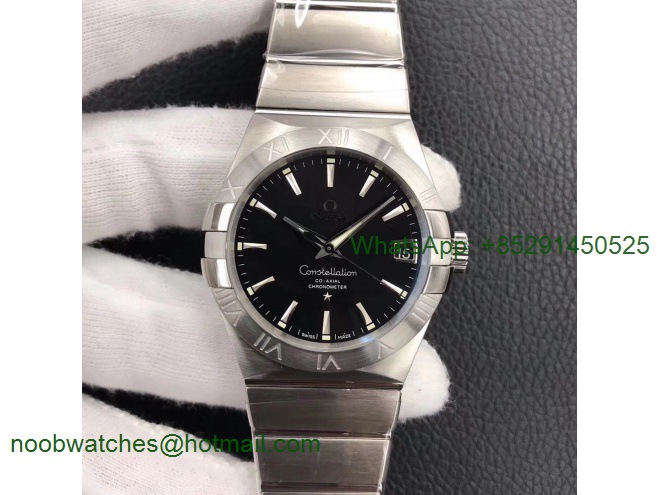 Replica OMEGA Constellation 38mm SS VSF 1:1 Best Edition Black Dial Stick Markers on SS Bracelet A8500 Super Clone