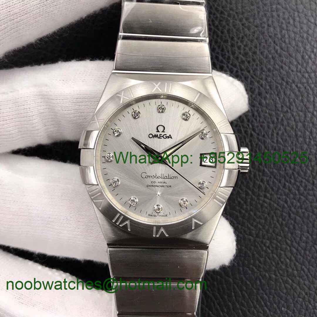 Replica OMEGA Constellation 38mm SS VSF 1:1 Best Edition Silver Dial Diamonds Markers on SS Bracelet A8500 Super Clone