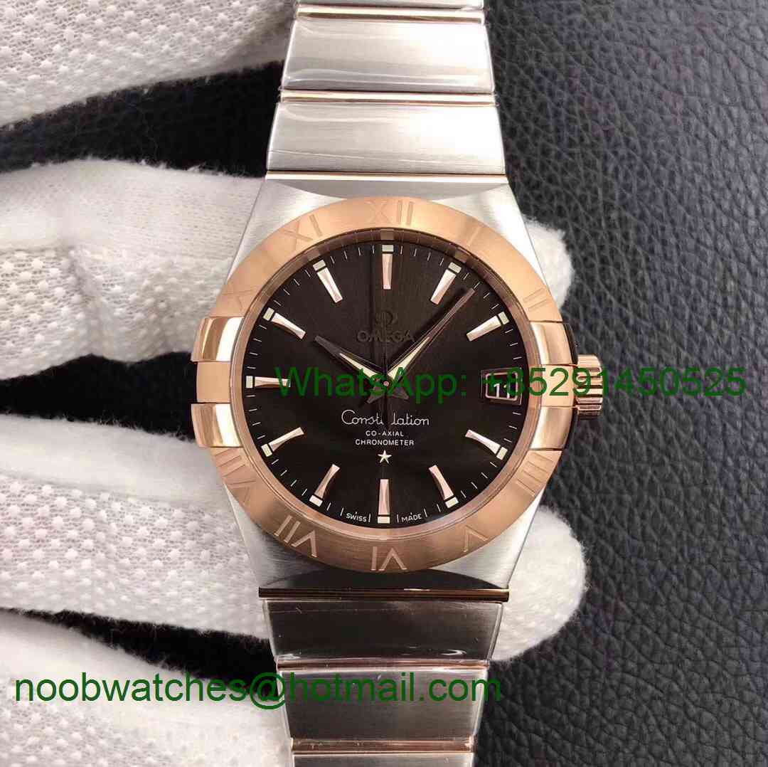 Replica OMEGA Constellation 38mm SS/Rose Gold VSF 1:1 Best Edition Brown Dial Stick Markers A8500 Super Clone