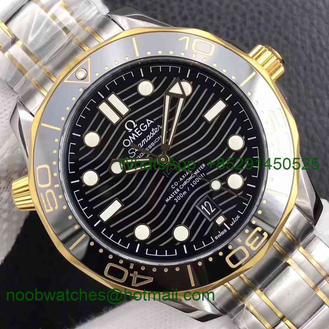 Replica OMEGA 2018 Seamaster Diver 300M SS/Yellow Gold 2tone VSF 1:1 Best Edition Black Dial A8800