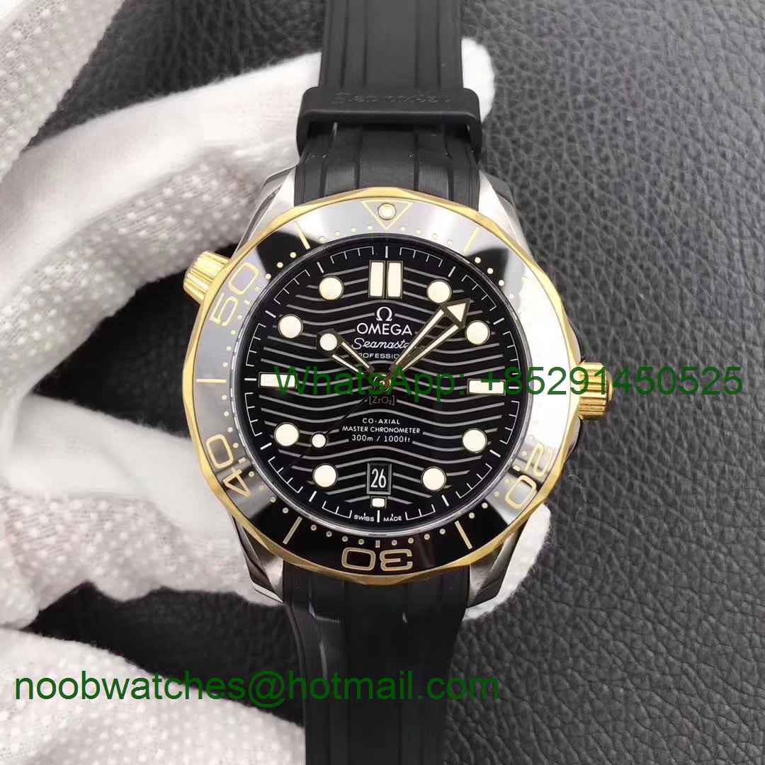 Replica OMEGA 2018 Seamaster Diver 300M SS/Yellow Gold VSF 1:1 Best Edition YG Bezel Black Dial on Black Rubber Strap A8
